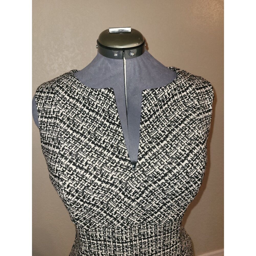 Calvin Klein Black & White Tweed Sheath Dress - Size 12 - Notch Neck